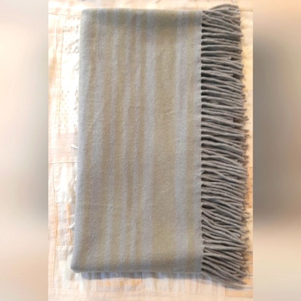 Green & Grey Scarf with Tassels